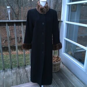 Vintage long black lambswool coat with mink collar and cuffs size 8P lined